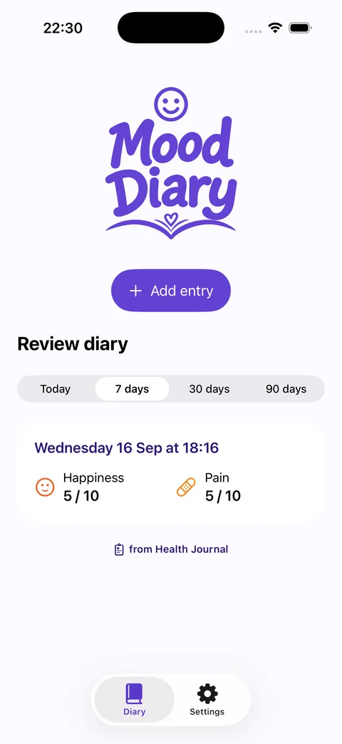 Mood Diary app for recording mood and pain