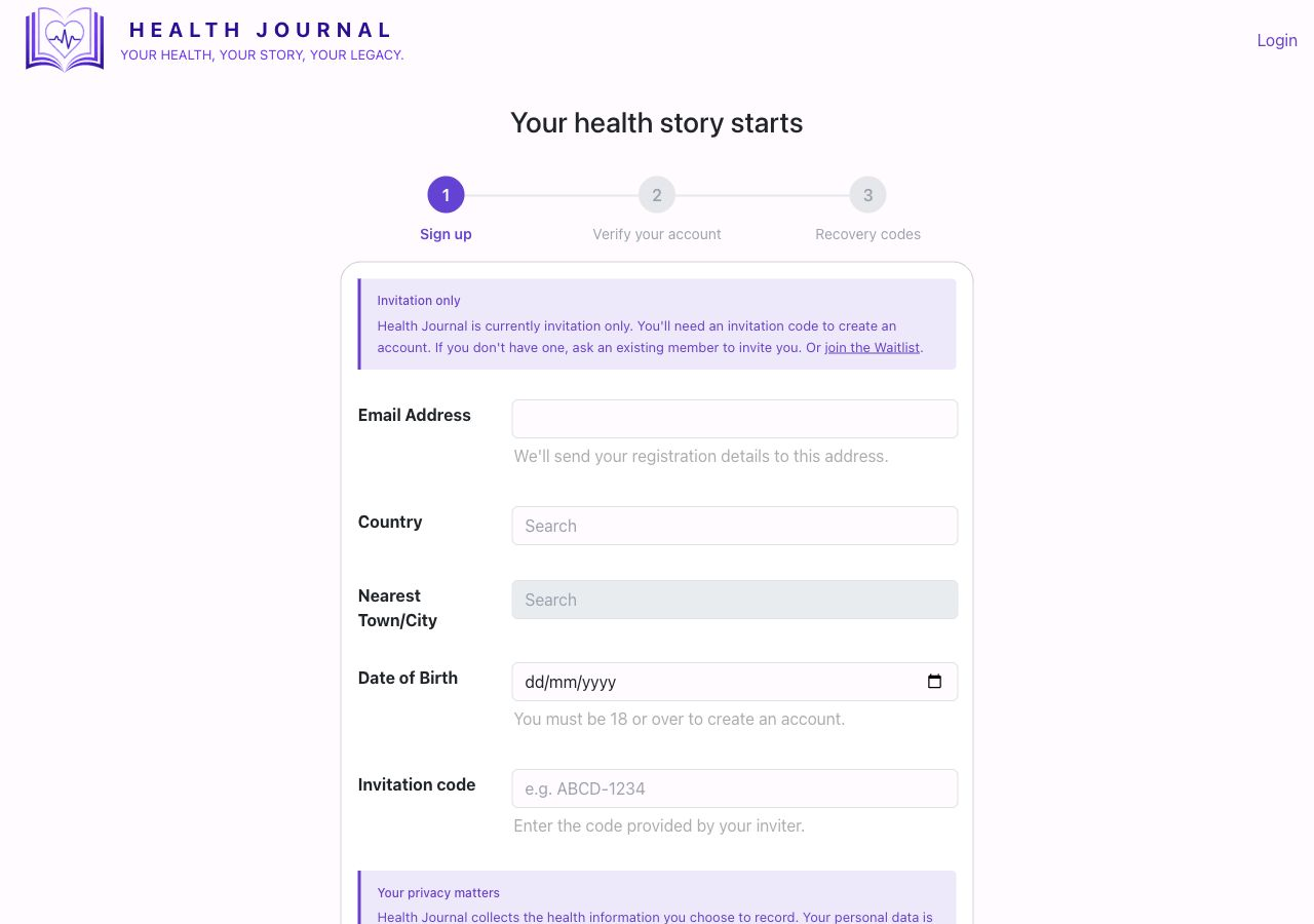 Real sign-up screen